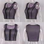 Sexy Lace Net Crop Top Tank Camisole Sleeveless Shirt Summer Causal E-Girl Kawaii Korean Japanese Harajuku Streetwear