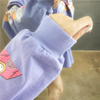 Purple Anime Girl Cartoon Print Sweatshirt Causal Long Sleeve Shirt Casual Oversized Loose Sweater E-Girl Kawaii Korean Japanese Harajuku Streetwear