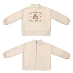 Fluffy Fleece Bear Embroidery Loose Zipper Jacket