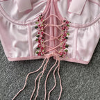 Pink Rose Lace Up Bustier Top