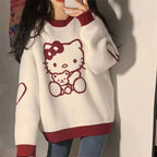 Kitty Cat Cartoon Long Sleeve Shirt Knit Sweater Sweatshirt Pullover Aesthetic Casual E-Girl Kawaii Korean Japanese Harajuku