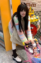 Fluffy Rainbow Stripe Cardigan
