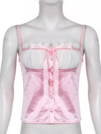 Sweet Elegant Bow Satin Crop Top Aesthetic Casual E-Girl Kawaii Korean Japanese Harajuku