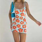 Blue Hibiscus Flower Mini Dress