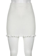 White Knit Pencil Mini Skirt