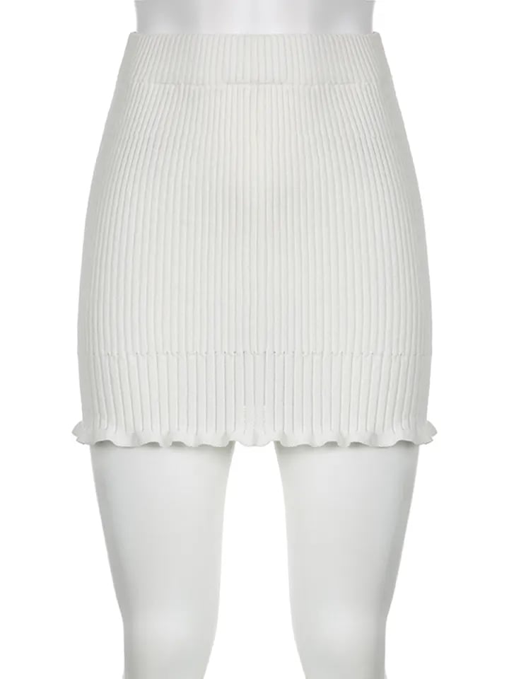 White Knit Pencil Mini Skirt