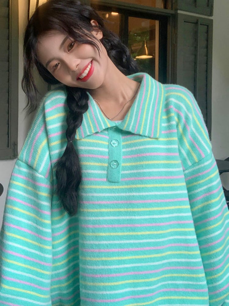 Rainbow Striped Knit Sweater