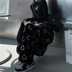 Black Heart Print High Waist Pants