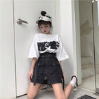 Cute Goth Punk High Waist Belt Skirt E-Girl Kawaii Korean Japanese Harajuku Chinese Retro Streetwear Aesthetic