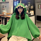 Cute 3D Dinosaur Cartoon Costume Loose Fleece Hoodie Jacket Sweatshirt Aesthetic Casual E-Girl Kawaii Korean Japanese Harajuku