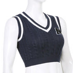 Preppy Letter Print Knit Tank Sweater Vest Sleeveless V Neck Vintage Crop Top Pullover Summer Aesthetic Casual E-Girl Kawaii Korean Japanese Harajuku