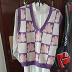 Purple Flower Knit Sweater Vest