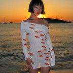 Goldfish Off Shoulder Long Sleeve Mini Dress