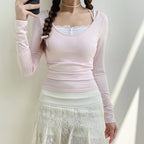 Sweet Lace Up Slash Neck Long Sleeve Shirt