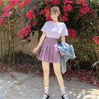 Cute Preppy Purple Plaid High Waisted Mini Skirt Summer Casual School Girl E-Girl Kawaii Korean Japanese Harajuku Streetwear