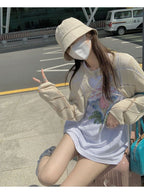 Blue Hollow Out Cropped Cardigan