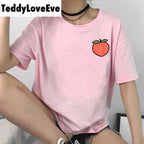 Cute Pink Peach Milk Carton Pastel Print Short Sleeve Shirt Tee T-shirt E-Girl Kawaii Korean Japanese Harajuku Retro Streetwear Aesthetic