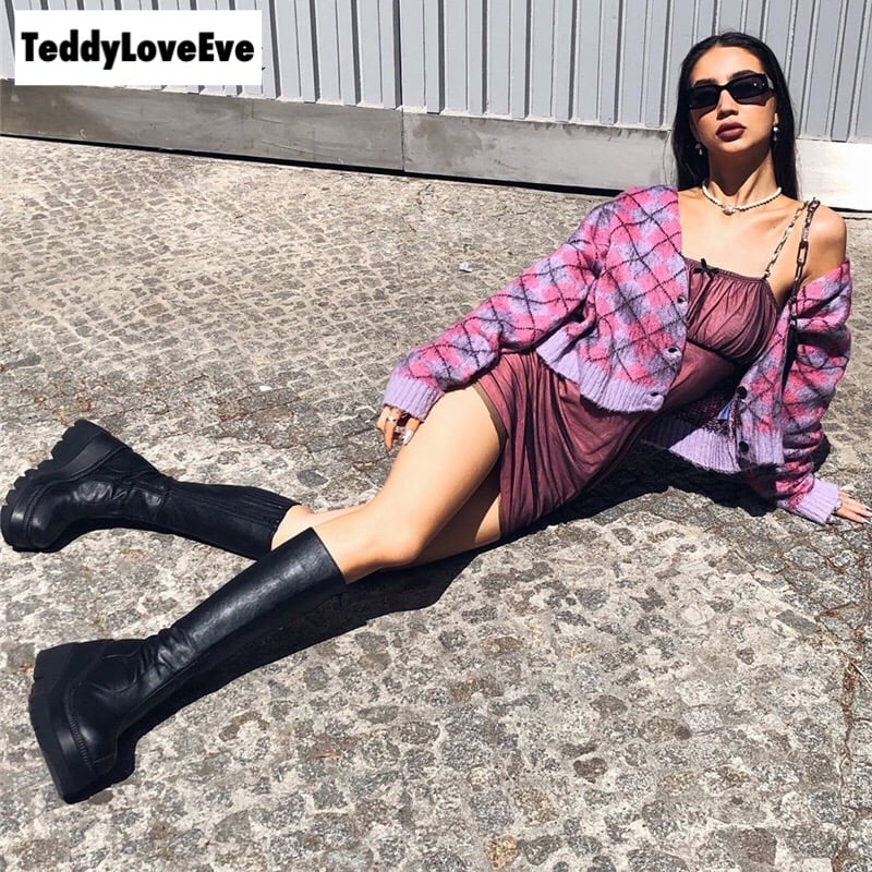 Cute Argyle Print Pink Purple V Neck Sweater Button Sweatshirt Cardigan Pullover Goth Punk Casual E-Girl Kawaii Korean Japanese Harajuku Streetwear