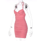 Pink Pleated Halter Bodycon Mini Dress