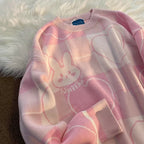 Cute Pink Bunny Rabbit Cartoon Knit Sweater Long Sleeve Pullover Jumper Aesthetic Casual E-Girl Kawaii Korean Japanese Harajuku