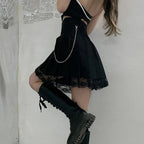 Cute White Black Chain Lace High Waist A-line Pleated Skirt Summer Aesthetic Casual E-Girl Kawaii Korean Japanese Harajuku