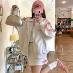 Bow Embroidery Zipper Fleece Jacket