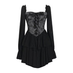 Black Floral Corset Long Sleeve Dress