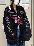 Racing Color Block Bomber Zipper Varsity Jacket