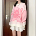 Pink Teddy Bear Print Sweater