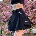 Cute Sexy Punk Goth Black High Waist Mini Skirt Patchwork Bandage Bottom E-Girl Kawaii Korean Japanese Harajuku Chinese Retro Streetwear Aesthetic