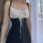 Sweet Velvet Corset Tie Up Mini Dress Summer Aesthetic Casual E-Girl Kawaii Korean Japanese Harajuku