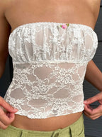 White Flower Lace Tube Top