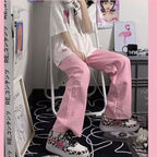 Cute Pink Baggy Oversized Loose Low Rise Wide Leg Denim Pants Trousers Aesthetic Casual Summer E-Girl Kawaii Korean Japanese Harajuku
