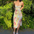 Floral Print Split Sleeveless Midi Dress