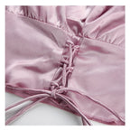 Cute Vintage Pink Silky Satin Short Sleeve Shirt Crop Top Lace Up Elegant Aesthetic Casual Summer E-Girl Kawaii Korean Japanese Harajuku
