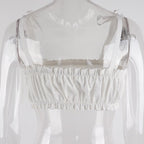 White Pleated Hollow Out Bustier Bandage Bodycon Crop Top Sleeveless Shirt Beach Boho Summer Aesthetic Casual E-Girl Kawaii Korean Japanese Harajuku