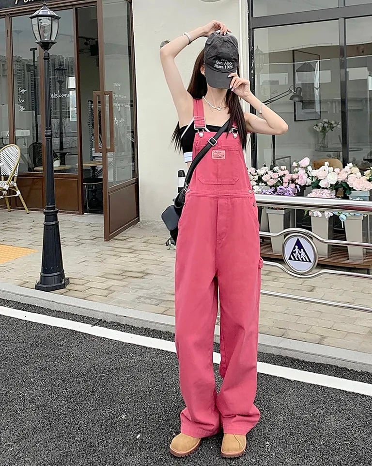 Pink Denim Overall Pants
