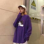 Cute Purple Devil Demon Print Anime Cartoon Casual Oversized Long Sleeve Tee Shirt T-shirt Top E-Girl Kawaii Korean Japanese Harajuku Streetwear