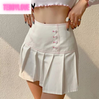 Cute Sweet White Heart Button Pleated Zipper Patchwork High Waisted Mini Skirt Bottoms Aesthetic Casual Summer E-Girl Kawaii Korean Japanese Harajuku