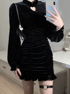 Black Velvet Bodycon Wrap Dress