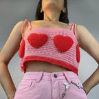 Heart Knit Lace Up Crop Top