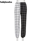 Cute Contrast Cargo Pant Loose Waist Plaid Checkered Trouser Jogger E-Girl Kawaii Korean Japanese Harajuku Chinese Retro Streetwear Aesthetic