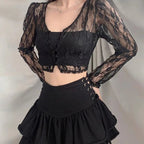 Black Lace V Neck Crop Top Cardigan