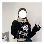 Cat Off Shoulder Frill Long Sleeve Shirt