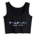 Cute Black Kanji Game Over Vaporwave Crop Top Tank Sleeveless Shirt Aesthetic Casual E-Girl Kawaii Korean Japanese Harajuku