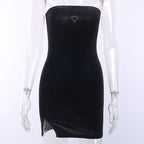 Cute Sexy Heart Love Velvet Mini Split Dress Bodycon Sleeveless Backless Party E-Girl Kawaii Korean Japanese Harajuku Retro Streetwear Fashion