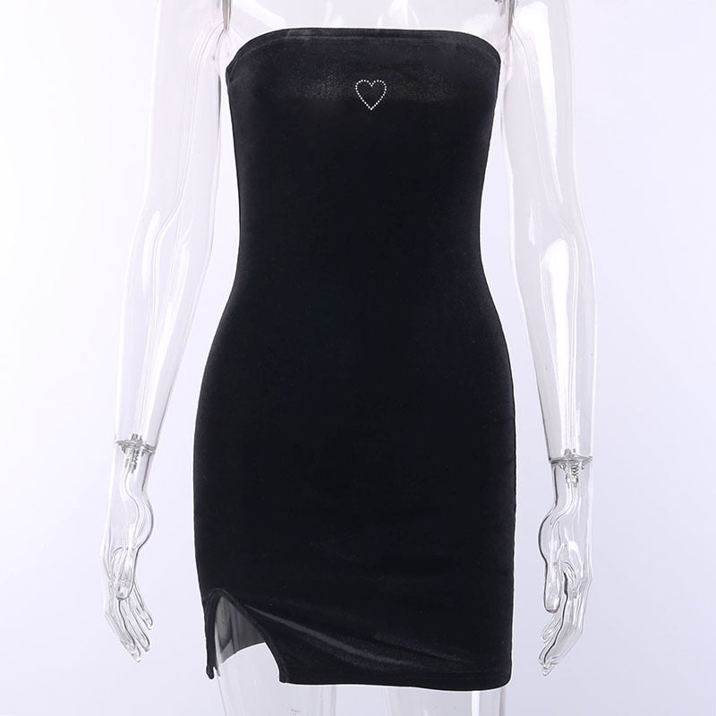 Cute Sexy Heart Love Velvet Mini Split Dress Bodycon Sleeveless Backless Party E-Girl Kawaii Korean Japanese Harajuku Retro Streetwear Fashion