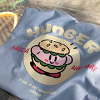 Burger Japanese Anime Print Loose Short Sleeve T-shirt