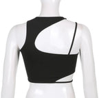 Cute Sexy Black Strappy Hollow Out Tank Crop Top Sleeveless Shirt Punk Goth Summer Aesthetic Casual E-Girl Kawaii Korean Japanese Harajuku