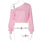 Bow Rhinestone Off Shoulder Sweater